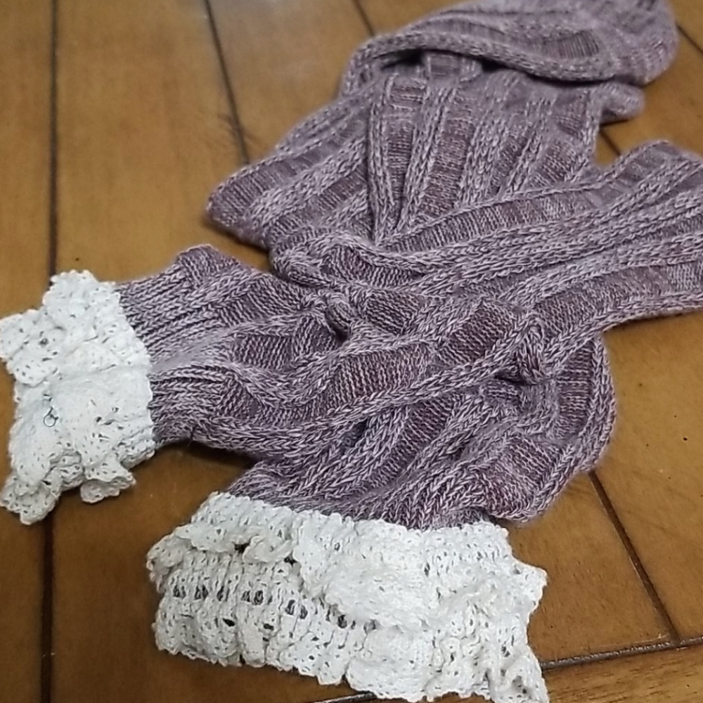 NWOT Lace-Trim Purple Knit Thigh-High Boot Socks